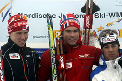 Fra venstre: sølvvinner Pål Golberg, gullvinner Tomas Northug og bronsemedaljør Federico Pellegrino