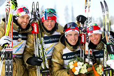 Norges gullgutter under VM i Oslo 2011. Fra venstre: Tord Asle Gjerdalen, Petter Northug, Eldar Rønning og Martin Johnsrud Sundby. Foto: Laiho/NordicFocus.