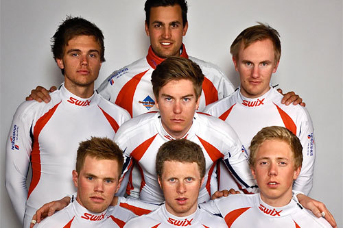 Team Norgeshus 2011-2012. Bak fra venstre Erik B. Brovold, Emil S. Gundersen, Harald Berge. Midten: Vetle Thyli. Foran fra venstre: Martin Andersen, Petter S. Skinstad og Håkon Ramstad. Ikke til stede: Hallvard M. Nydal. Foto: Vanja Tallerud.