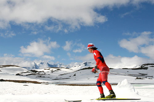 Marit Bjørgen på Sognefjellet i 2010. Foto: Ola Jordheim Halvorsen.