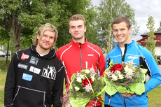 Bendik Persch Andersen er en av Lyn Ski sine fremtidshåp. Her fra et rulleskirenn i Mjøndalen 2011. Da vant han foran profiler som Øystein Pettersen (til venstre, 2. plass), og Sondre Turvoll Fossli (til høyre). Foto: Geir Nilsen/Langrenn.com.