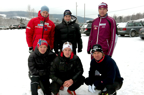 Fellestrening i Sørkedalen. Foran fra venstre: Eirik Brandsdal, Øyvind Moen Fjeld, Øystein Pettersen. Bak fra venstre: Anders Gløersen, Arne Post og Svein Tore Sinnes. Foto: Astrid Bruland.