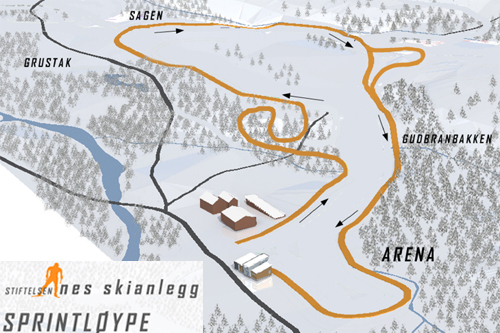 Sprintløypa i Nes Skianlegg på Romerike i Akershus slik den er etter ombygging sommeren 2012. Grafikk: Nes Skianlegg.