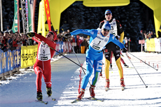 Spurtoppgjør i Dolomitenlauf 2012. Fra venstre: Aliaksei Ivanou (2), Fabio Santus (1) og Tim Tscharnke (3). Foto: Felgenhauer/NordicFocus. Spurtoppgjør i Dolomitenlauf 2012. Fra venstre: Aliaksei Ivanou (2), Fabio Santus (1) og Tim Tscharnke (3). Foto: Felgenhauer/NordicFocus.