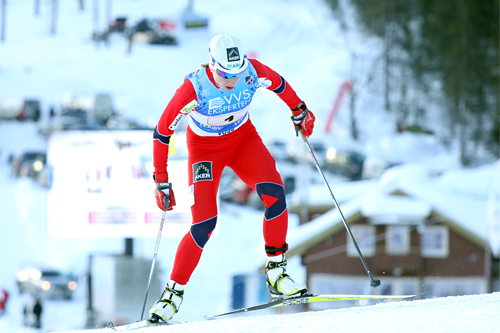 Astrid Uhrenholdt Jacobsen i NM-stafetten på Voss 2012. Sammen med lagvenninner i IL Heming ble det sølvmedalje. Foto: Geir Nilsen/Langrenn.com.