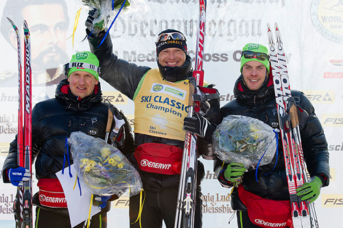 Seierspallen i König Ludwig Lauf 2012. Fra venstre: Jerry Ahrlin (2), Stanislav Rezac (1) og Jørgen Aukland (2). Foto: Magnus Östh/Ski Classics. Seierspallen i König Ludwig Lauf 2012. Fra venstre: Jerry Ahrlin (2), Stanislav Rezac (1) og Jørgen Aukland (2). Foto: Magnus Östh/Ski Classics.