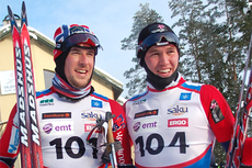 John Kristian Dahl og Pål Golberg etter å ha sikret 1. og 2. plass på sprinten i Skandinavisk Cup i Albu i Estland 2012. Foto: Thor Nygård/Zipps Skiwax.