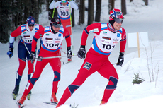 John Kristian Dahl og Pål Golberg på vei mot 1. og 2. plass på sprinten i Skandinavisk Cup i Albu i Estland 2012. Foto: Thor Nygård/Zipps Skiwax.