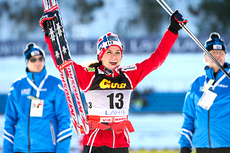 Heidi Weng er blant dem som har opplevd jubel i Lahti. Her fra da hun tok første pallplass i verdenscupen på 15 km fellesstart med skibytte i den finske storstua tidligere i år. Foto: Laiho/NordicFocus.