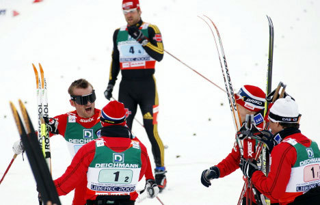 De norske gutta jubler over VM-gullet. Foto: Geir Olsen De norske gutta jubler over VM-gullet.