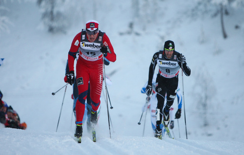 26.11.2010, Kuusamo, Finland (FIN) : (l-r) Ola Vigen Hattestad (NOR), Fischer, Andrew Newell (USA), Fischer, Salomon Rottefella, Swix - FIS world cup cross-country, individual sprint, Kuusamo (FIN). www.nordicfocus.com. © Laiho/NordicFocus. Laiho/NordicFocus 26.11.2010, Kuusamo, Finland (FIN) : (l-r) Ola Vigen Hattestad (NOR), Fischer, Andrew Newell (USA), Fischer, Salomon Rottefella, Swix - FIS world cup cross-country, individual sprint, Kuusamo (FIN). www.nordicfocus.com. © Laiho/NordicFocus.