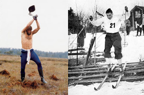 Juha Mieto brukte hakke i myr som grunntrening. Han harvet opp digre myrer på ei lang økt. Nils Karlsson (Mora-Nisse) passerer en nedlagt skigard i Vasaloppet tidlig på 1940-tallet. Begge bilder fra boka Først i løypa. Fotograf ukjent. Juha Mieto brukte hakke i myr som grunntrening. Han harvet opp digre myrer på ei lang økt. Nils Karlsson (Mora-Nisse) passerer en nedlagt skigard i Vasaloppet tidlig på 1940-tallet. Begge bilder fra boka Først i løypa. Fotograf ukjent.