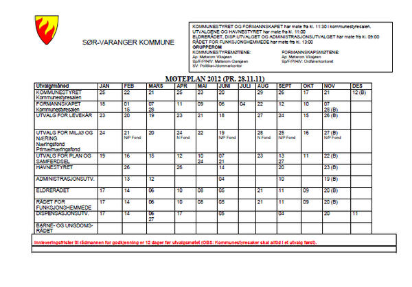 Politisk møteplan SVK 2012