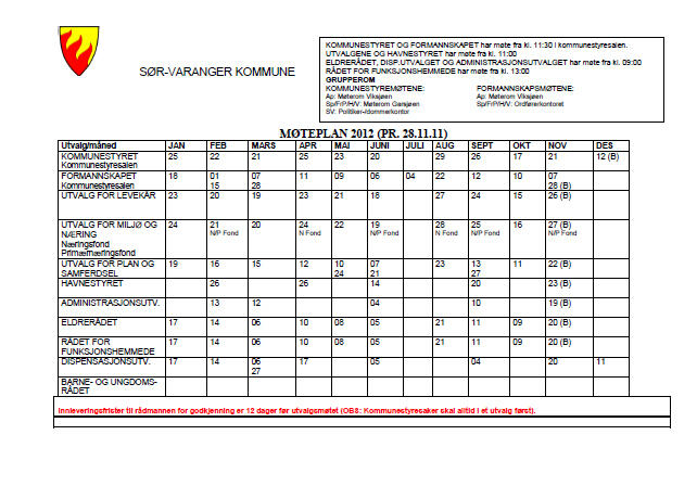 Politisk møteplan SVK 2012