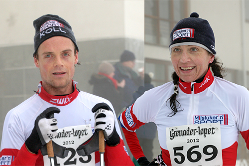 De to raskeste i Grenaderløpet 2012, Erling Christiansen og Kristin Sem Thagaard. Bildet er satt sammen av 2 foto tatt av fotograf Ina Lillegård Marchesan. De to raskeste i Grenaderløpet 2012, Erling Christiansen og Kristin Sem Thagaard. Bildet er satt sammen av 2 foto tatt av fotograf Ina Lillegård Marchesan.
