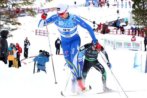 Tomas Northug videreutvikler sprintferdighetene for å komme opp i verdenstoppen. Her er han fremst i bildet på sprinten under NM i Voss 2012. Foto: Geir Nilsen/Langrenn.com. Tomas Northug videreutvikler sprintferdighetene for å komme opp i verdenstoppen. Her er han fremst i bildet på sprinten under NM i Voss 2012. Foto: Geir Nilsen/Langrenn.com.