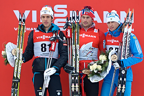 De tre beste løperne under åpningsrennet i Tour de Ski 2012/2013 i Oberhof. Fra venstre: Marcus Hellner (2.), Petter Northug (1.) og Alexander Legkov (3.). Foto: Felgenhauer/NordicFocus De tre beste løperne under åpningsrennet i Tour de Ski 2012/2013 i Oberhof. Fra venstre: Marcus Hellner (2.), Petter Northug (1.) og Alexander Legkov (3.). Foto: Felgenhauer/NordicFocus