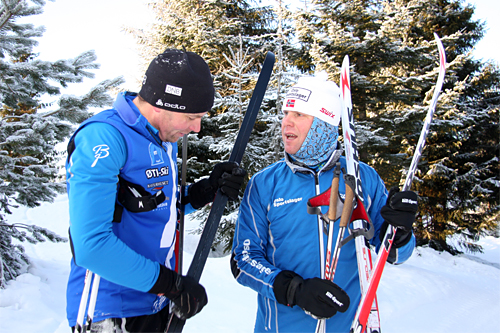 Erling Jevne og Calle Aamodt fra Oslo Sportslager tester ut Madshus REDLINE. Foto: Geir Nilsen/Langrenn.com. Erling Jevne og Calle Aamodt fra Oslo Sportslager tester ut Madshus REDLINE. Foto: Geir Nilsen/Langrenn.com.