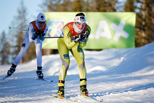 Marit Bjørgen underveis i norgesmesterskapet på 10 km fristil på Gåsbu 2013. Like bak følger Kristin Størmer Steira. Foto: Rasmus Kongsøre/Langrenn.com. Marit Bjørgen underveis i norgesmesterskapet på 10 km fristil på Gåsbu 2013. Like bak følger Kristin Størmer Steira. Foto: Rasmus Kongsøre/Langrenn.com.