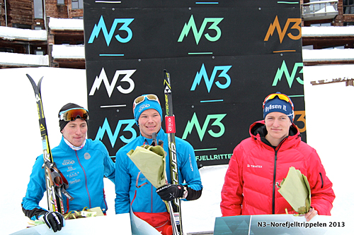 De tre beste løperne i Norefjellrennet 2013. Fra venstre: Morten Aa Djupvik (2.), Espen Harald Bjerke (1.) og Daniel Myrmæl Helgestad (3.). Foto: Arrangør De tre beste løperne i Norefjellrennet 2013. Fra venstre: Morten Aa Djupvik (2.), Espen Harald Bjerke (1.) og Daniel Myrmæl Helgestad (3.). Foto: Arrangør