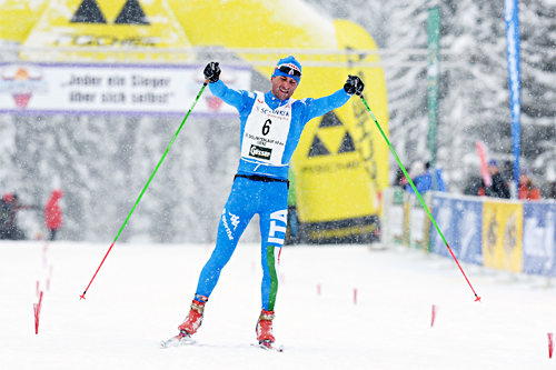 Sergio Bonaldi jubler etter å ha avgjort Dolomitenlauf i Østerrike 2013. Foto: Felgenhauer/NordicFocus. Sergio Bonaldi jubler etter å ha avgjort Dolomitenlauf i Østerrike 2013. Foto: Felgenhauer/NordicFocus.