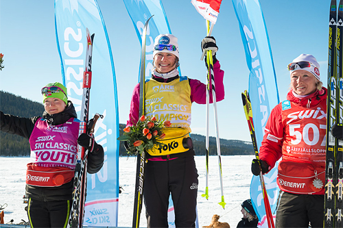 Topp-trioen i Årefjällsloppet, finalen i Swix Ski Classics, 2013. Fra venstre: Laila Kveli (2. plass), Seraina Boner (1) og Riitta Liisa Roponen (3). Foto: Magnus Östh/Swix Ski Classics. Topp-trioen i Årefjällsloppet, finalen i Swix Ski Classics, 2013. Fra venstre: Laila Kveli (2. plass), Seraina Boner (1) og Riitta Liisa Roponen (3). Foto: Magnus Östh/Swix Ski Classics.