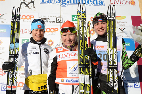 Damenes seierspall i La Sgambeda 2013. Fra venstre: Seraina Boner (2. plass), Riita-Liisa Roponen (1) og Shaidurova Larisa (3). Foto: Rauschendorfer/NordicFocus. Damenes seierspall i La Sgambeda 2013. Fra venstre: Seraina Boner (2. plass), Riita-Liisa Roponen (1) og Shaidurova Larisa (3). Foto: Rauschendorfer/NordicFocus.