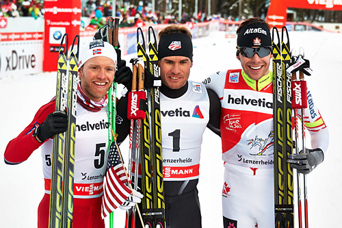 Topp tre på sprinten i Lenzerheide under Tour de Ski 2013/2014. Martin Johnsrud Sundby (3.), Simeon Hamilton (1.) og Alex Harvey (2.). Foto: Felgenhauer/NordicFocus. Topp tre på sprinten i Lenzerheide under Tour de Ski 2013/2014. Martin Johnsrud Sundby (3.), Simeon Hamilton (1.) og Alex Harvey (2.). Foto: Felgenhauer/NordicFocus.