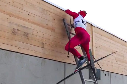 Robin Bryntesson prøvegår en i overkant tidlig utgave av sprintløype i svenske Östersund. Foto: World Cup Östersund/YouTube. Robin Bryntesson prøvegår en i overkant tidlig utgave av sprintløype i svenske Östersund. Foto: World Cup Östersund/YouTube.