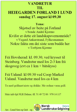 Vandretur til heiegarden Førland i Lund Vandretur til heiegarden Førland i Lund