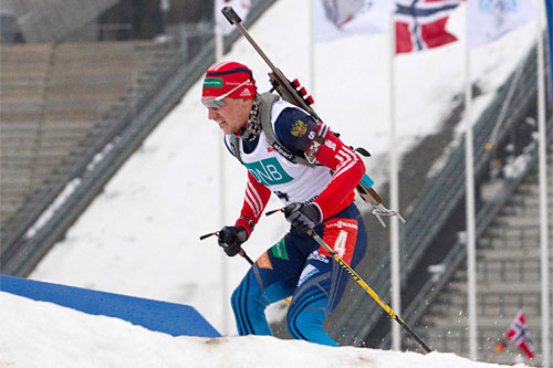 Alexander Loginov under verdenscupen i skiskyting i Holmenkollen vinteren 2014. Foto: Manzoni/NordicFocus. Alexander Loginov under verdenscupen i skiskyting i Holmenkollen vinteren 2014. Foto: Manzoni/NordicFocus.