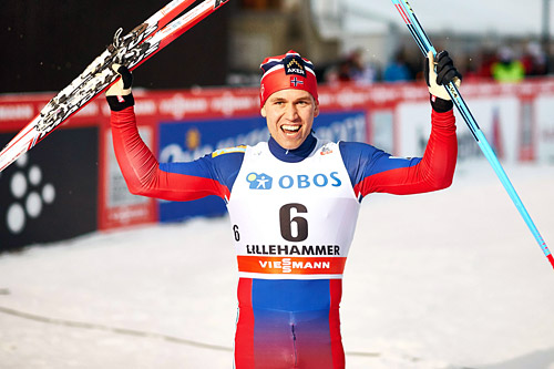 Pål Golberg jubler over seier på sprinten under verdenscup-minitouren på Lillehammer 2014. Foto: Felgenhauer/NordicFocus. Pål Golberg jubler over seier på sprinten under verdenscup-minitouren på Lillehammer 2014. Foto: Felgenhauer/NordicFocus.