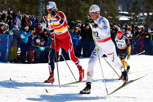 Calle Halfvarsson og Petter Northug under verdenscupen i Falun en tidligere vinter. Foto: Felgenhauer/NordicFocus. Calle Halfvarsson og Petter Northug under verdenscupen i Falun en tidligere vinter. Foto: Felgenhauer/NordicFocus.