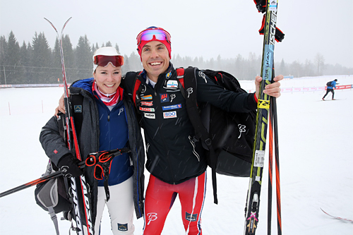 Martine Thorleifsson og Vidar Løfshus, henhodsvis sponsorsjef og landslagssjef i Norges Skiforbund, før start i FredagsBirken 2015. Foto: Birken AS. Martine Thorleifsson og Vidar Løfshus, henhodsvis sponsorsjef og landslagssjef i Norges Skiforbund, før start i FredagsBirken 2015. Foto: Birken AS.