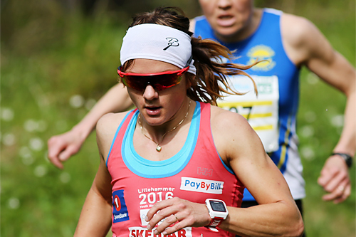Maiken Caspersen Falla på vei mot 3. plass i det 21 km lange Birkebeinerløpet 2015. Foto: Geir Olsen/Birken. Maiken Caspersen Falla på vei mot 3. plass i det 21 km lange Birkebeinerløpet 2015. Foto: Geir Olsen/Birken.
