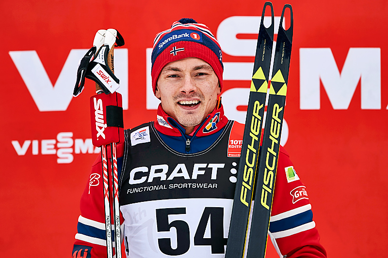 Finn Hågen Krogh etter sin seier på 10-kilometeren i Toblach, 6. etappe i Tour de Ski 2016. Foto: Felgenhauer/NordicFocus. Finn Hågen Krogh etter sin seier på 10-kilometeren i Toblach, 6. etappe i Tour de Ski 2016. Foto: Felgenhauer/NordicFocus.