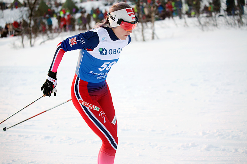 Thea Krokan Murud underveis på 10-kilometeren under NM i Tromsø 2016 der hun tok bronsemedalje. Foto: Erik Borg. Thea Krokan Murud underveis på 10-kilometeren under NM i Tromsø 2016 der hun tok bronsemedalje. Foto: Erik Borg.
