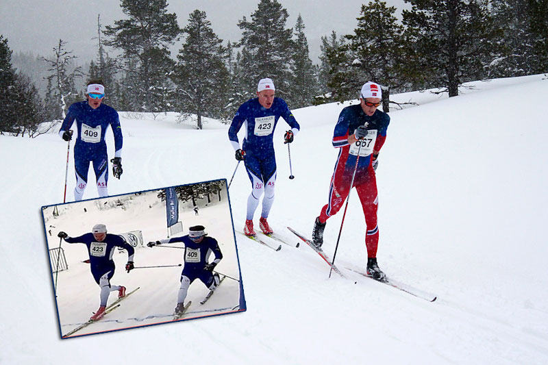 Erik Telebond, Martin Riseth og Magnus Stensås kjemper om seieren i Markatrimmen 2016. Foto: Line Selnes. Innfelt bilde viser spurten mellom Riseth og Stensås. Erik Telebond, Martin Riseth og Magnus Stensås kjemper om seieren i Markatrimmen 2016. Foto: Line Selnes. Innfelt bilde viser spurten mellom Riseth og Stensås.