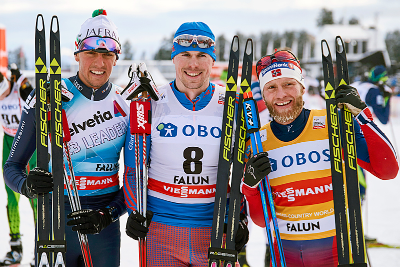 Løperne på pallen er blant de som gjerne må gjennom dopingtest. Her har vi topptrioen på 15 km i verdenscupen i Falun 2016. Fra venstre: Francesco de Fabiani (2), Sergey Ustiugov (1) og Martin Johnsrud Sundby (3). Foto: Felgenhauer/NordicFocus. Løperne på pallen er blant de som gjerne må gjennom dopingtest. Her har vi topptrioen på 15 km i verdenscupen i Falun 2016. Fra venstre: Francesco de Fabiani (2), Sergey Ustiugov (1) og Martin Johnsrud Sundby (3). Foto: Felgenhauer/NordicFocus.).