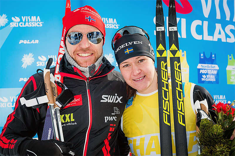 Tord Asle Gjerdalen og Britta Johansson Norgren, vinnerne av Toblach-Cortina 2016. Foto: Magnus Östh/Visma Ski Classics. Tord Asle Gjerdalen og Britta Johansson Norgren, vinnerne av Toblach-Cortina 2016. Foto: Magnus Östh/Visma Ski Classics.