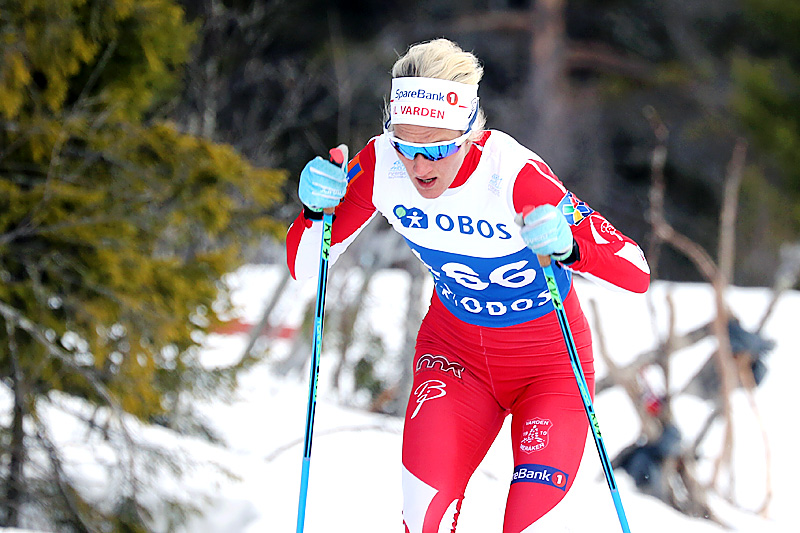 Kathrine Harsem på vei mot sjetteplass på 5-kilometeren i fri teknikk under NM på Beitostølen 2016. Foto: Erik Borg. Kathrine Harsem på vei mot sjetteplass på 5-kilometeren i fri teknikk under NM på Beitostølen 2016. Foto: Erik Borg.