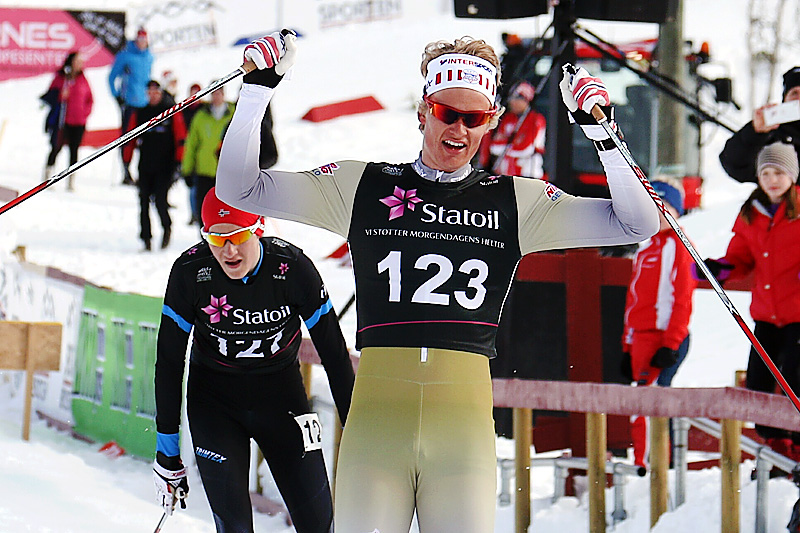 Filip Fjeld Andersen kan juble for seier i Norgescup-finalen for klasse menn 17 år på Beitostølen 2016. Foto: Erik Borg. Filip Fjeld Andersen kan juble for seier i Norgescup-finalen for klasse menn 17 år på Beitostølen 2016. Foto: Erik Borg.