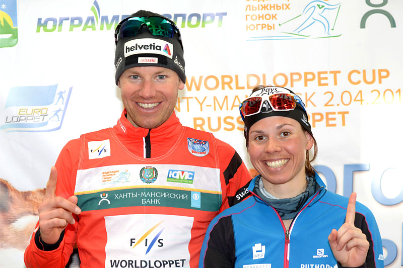 Toni Livers og Aurelie Dabudyk foreviget på finaleetappen av FIS Worldloppet Cup i Khanty-Mansiysk - Ugra Ski Marathon. Foto: Andrey Kascha. Toni Livers og Aurelie Dabudyk foreviget på finaleetappen av FIS Worldloppet Cup i Khanty-Mansiysk - Ugra Ski Marathon. Foto: Andrey Kascha.