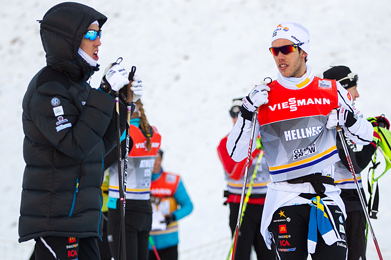 Calle Halfvarsson (t.v.) og Marcus Hellner i anledning verdenscupen i Davos en tidligere vinter. Foto: Laiho/NordicFocus. Calle Halfvarsson (t.v.) og Marcus Hellner i anledning verdenscupen i Davos en tidligere vinter. Foto: Laiho/NordicFocus.