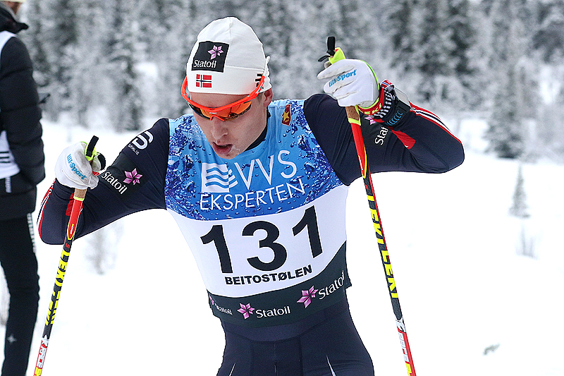 Simen Hegstad Krüger på vei mot 2. plass på 15 kilometer fri teknikk under Beitosprinten 2016. Foto: Erik Borg. Simen Hegstad Krüger på vei mot 2. plass på 15 kilometer fri teknikk under Beitosprinten 2016. Foto: Erik Borg.