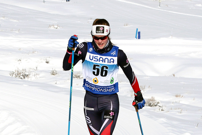 Mathilde Myhrvold ute i sprintprologen under Junior-VM i Park City og USA 2017. Der gikk hun til 19. plass. Foto: Erik Borg. Mathilde Myhrvold ute i sprintprologen under Junior-VM i Park City og USA 2017. Der gikk hun til 19. plass. Foto: Erik Borg.