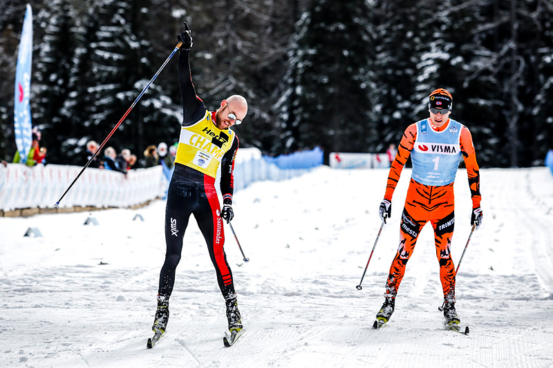 Tord Asle Gjerdalen avgjør spurten i Visma Ski Classics-rennet Toblach - Cortina 2017 foran Petter Eliasen. Foto: Bragotto/NordicFocus. Tord Asle Gjerdalen avgjør spurten i Visma Ski Classics-rennet Toblach - Cortina 2017 foran Petter Eliasen. Foto: Bragotto/NordicFocus.