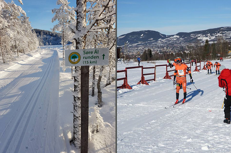 Bildet til venstre viser status for Søre Ål Runden nå i forkant av 2017-utgaven, mens høyre del er løpere som går i mål etter endt dyst i 2016-utgaven av rennet ved Lillehammer. Arrangørfoto. Bildet til venstre viser status for Søre Ål Runden nå i forkant av 2017-utgaven, mens høyre del er løpere som går i mål etter endt dyst i 2016-utgaven av rennet ved Lillehammer. Arrangørfoto.