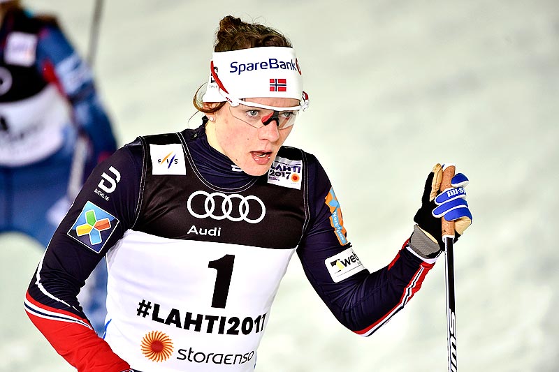 Maiken Caspersen Falla under VM-sprinten i Lahti 2017, der hun på suverent vis vant gullet. Foto: Thibaut/NordicFocus. Maiken Caspersen Falla under VM-sprinten i Lahti 2017, der hun på suverent vis vant gullet. Foto: Thibaut/NordicFocus.