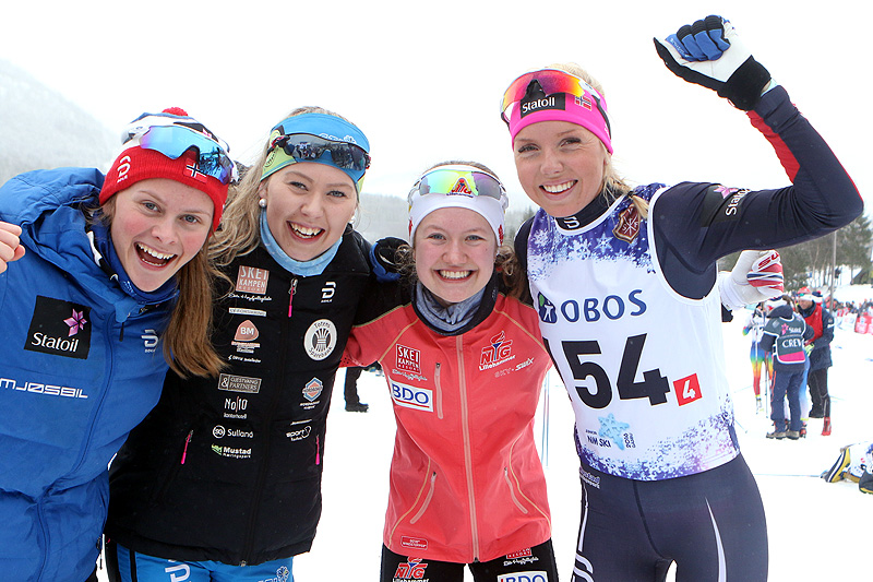 Opplands vinnerkvartett fra damestafetten under Junior-NM i Harstad 2017. Fra venstre: Mathilde Myhrvold, Marthe Lindmoen, Tuva Bakkemo og Marte Mæhlum Johansen. Foto: Erik Borg. Opplands vinnerkvartett fra damestafetten under Junior-NM i Harstad 2017. Fra venstre: Mathilde Myhrvold, Marthe Lindmoen, Tuva Bakkemo og Marte Mæhlum Johansen. Foto: Erik Borg.